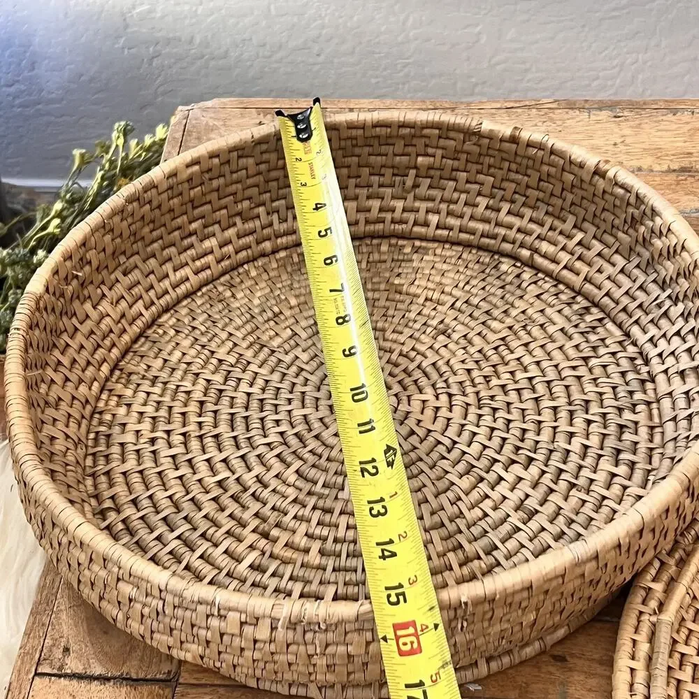 Coiled Pine Needle Round Lidded Basket 15.5